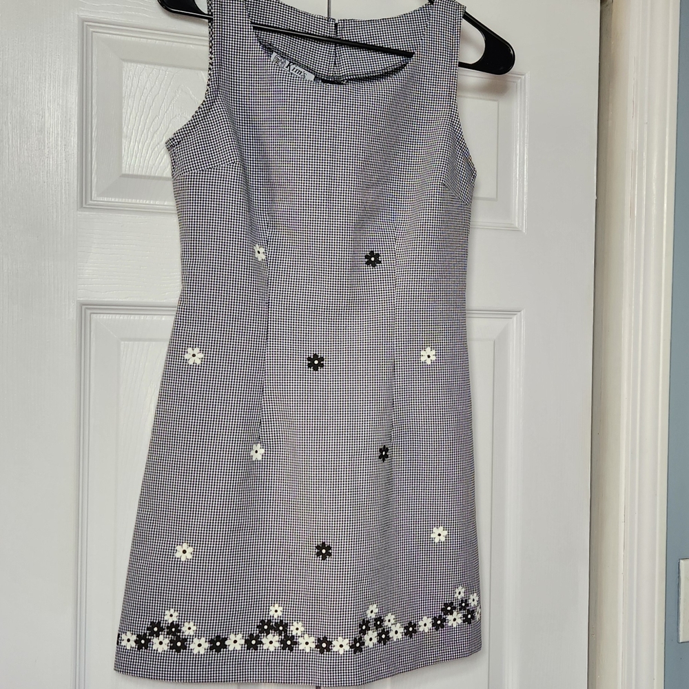 American Vintage Kims Fasion Usa Black & White Gingham Mini Dress Floral Details
